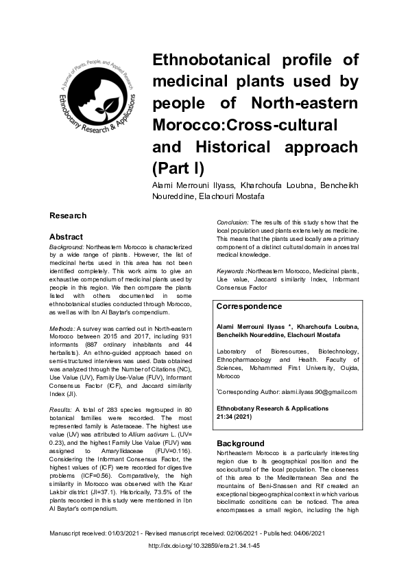 (PDF) Ethnobotanical profile of medicinal plants used by people of ...