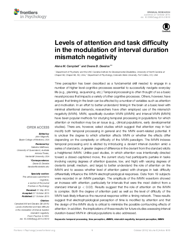 (PDF) Levels of attention and task difficulty in the modulation of ...