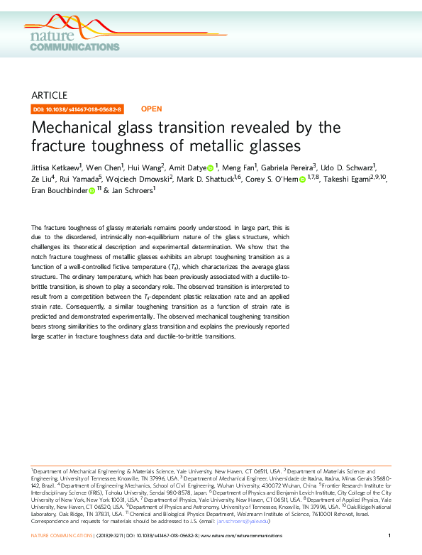 (PDF) Mechanical glass transition revealed by the fracture toughness of ...