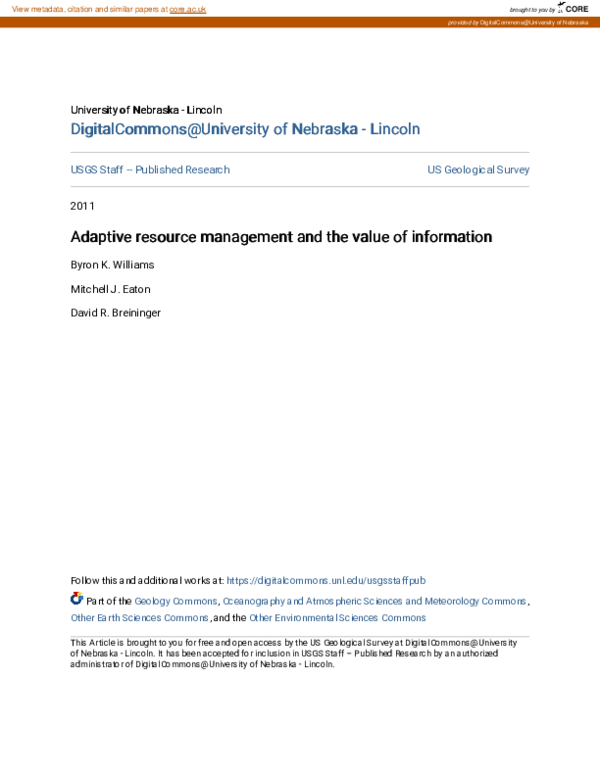 (PDF) Adaptive resource management and the value of information
