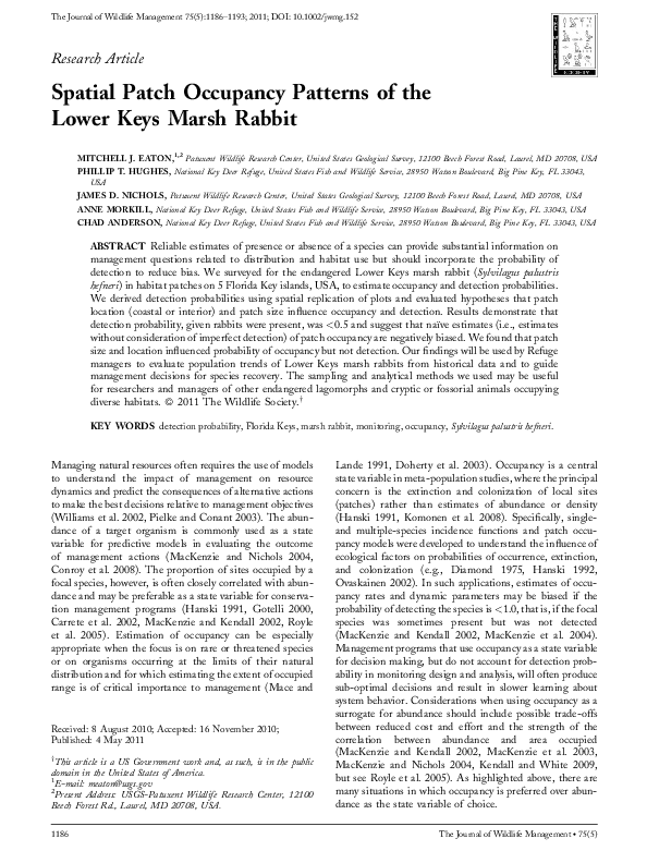 (PDF) Spatial patch occupancy patterns of the Lower Keys marsh rabbit