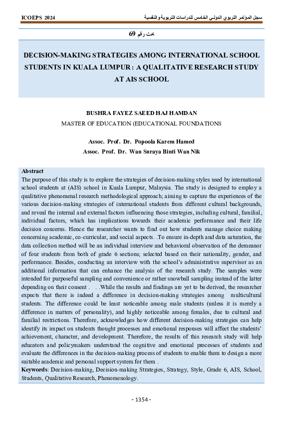 (PDF) DECISION-MAKING STRATEGIES AMONG INTERNATIONAL SCHOOL STUDENTS IN ...