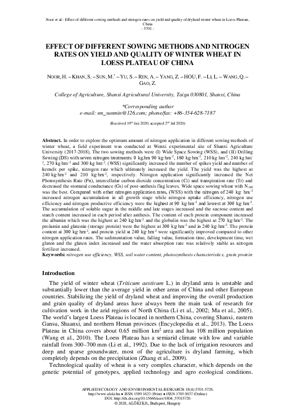 (PDF) Effect of Different Sowing Methods and Nitrogen Rates on Yield ...