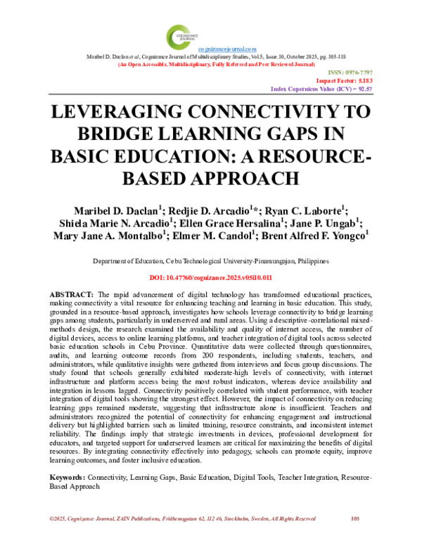 (PDF) LEVERAGING CONNECTIVITY TO BRIDGE LEARNING GAPS IN BASIC ...