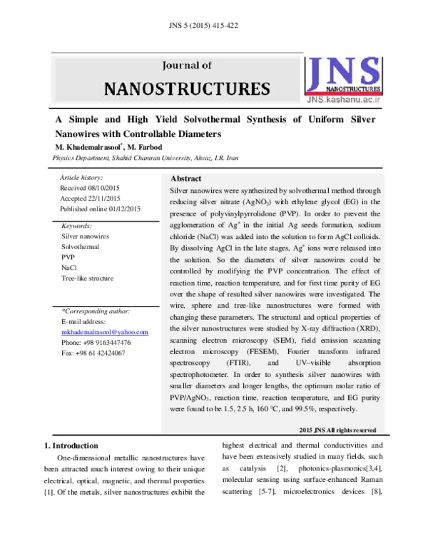 (PDF) A Simple and High Yield Solvothermal Synthesis of Uniform Silver ...