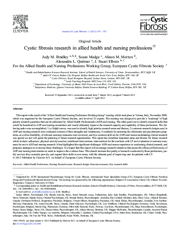 (PDF) Cystic fibrosis research in allied health and nursing professions