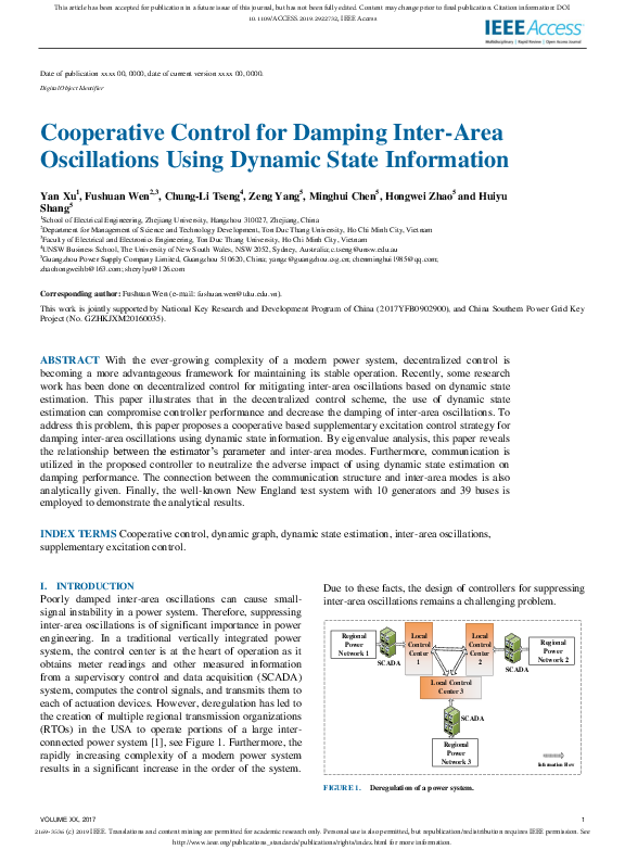 (PDF) Cooperative Control for Damping Inter-Area Oscillations Using ...