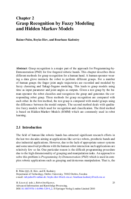 (PDF) Grasp Recognition by Fuzzy Modeling and Hidden Markov Models