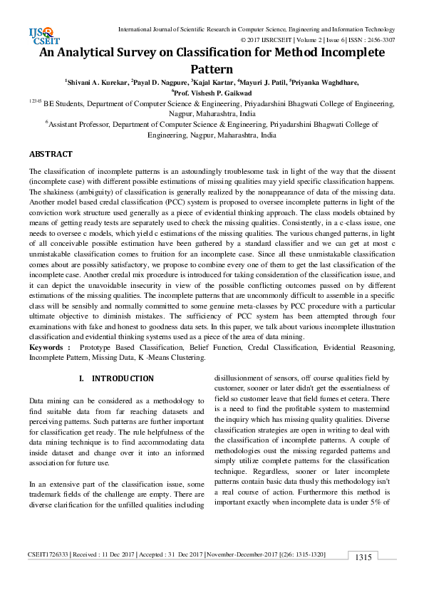 (PDF) An Analytical Survey on Classification for Method Incomplete Pattern