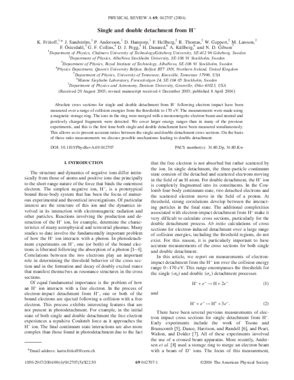 (PDF) Single and double detachment fromH−