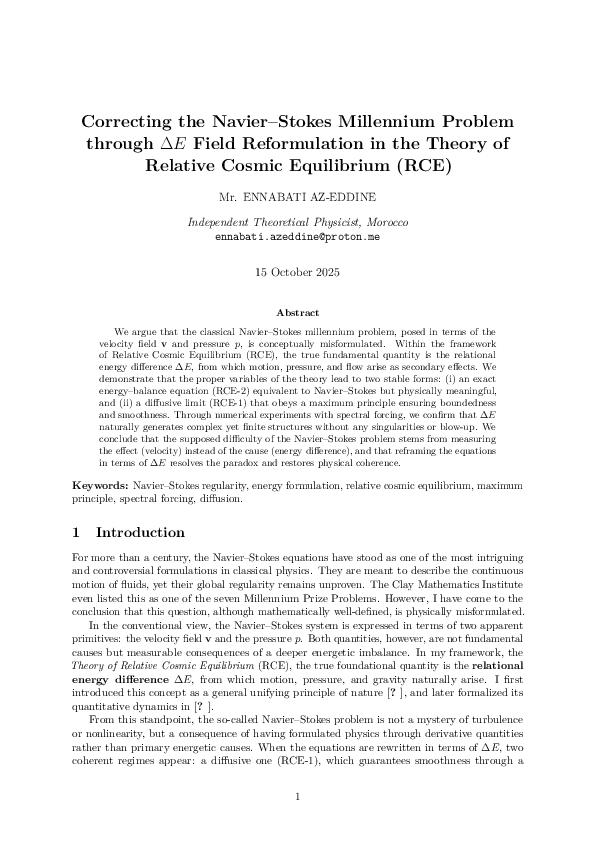 (PDF) Correcting the Navier-Stokes Millennium Problem through ∆E Field ...