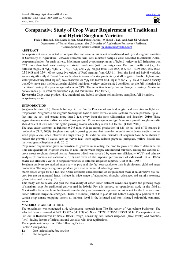 (PDF) Comparative Study of Crop Water Requirement of Traditional and ...