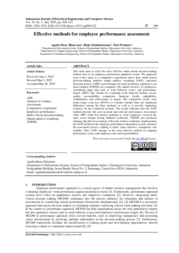 (PDF) Effective methods for employee performance assessment