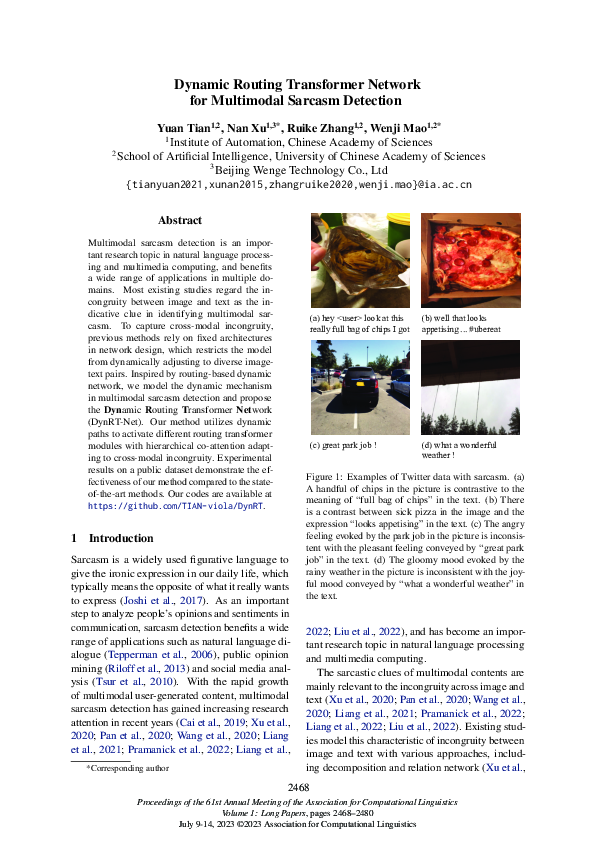 (PDF) Dynamic Routing Transformer Network for Multimodal Sarcasm Detection