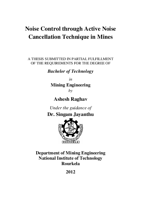 (PDF) Noise Control through Active Noise Cancellation Technique in Mines