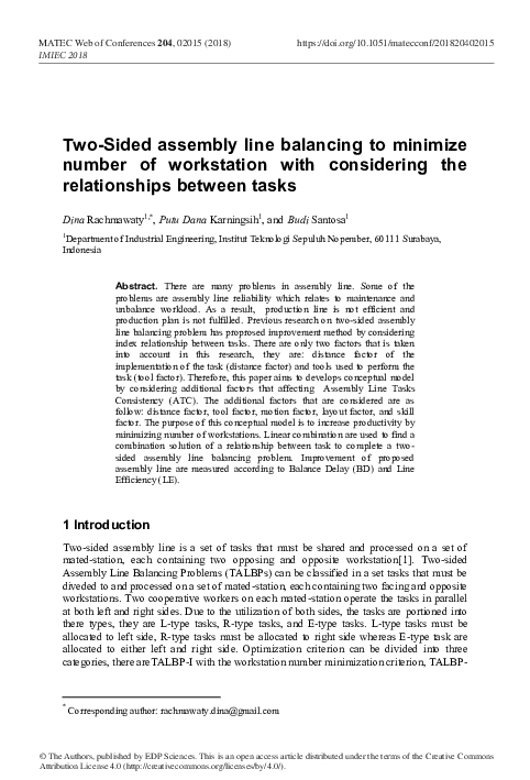 (PDF) Two-Sided assembly line balancing to minimize number of ...