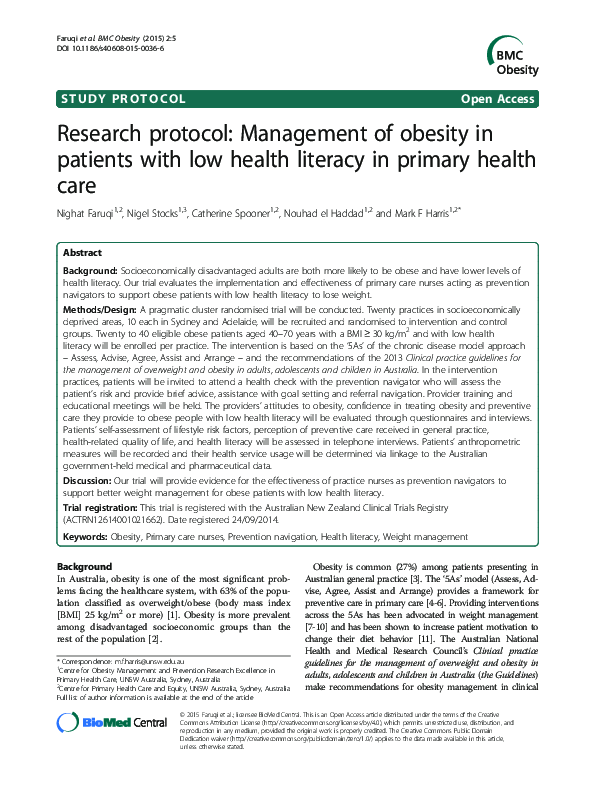 (PDF) Research protocol: Management of obesity in patients with low ...