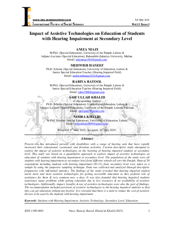 (PDF) Impact of Assistive Technologies on Education of Students with ...