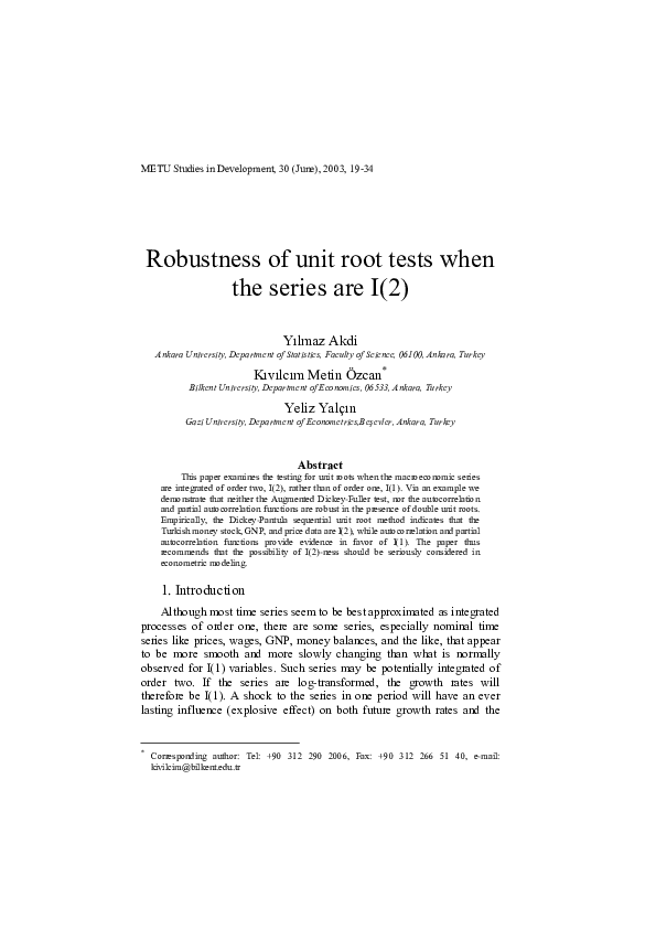 (PDF) Robustness of Unit Root Tests When The Series are I (2)