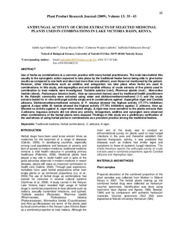 (PDF) Antifungal activity of crude extracts of selected medicinal ...