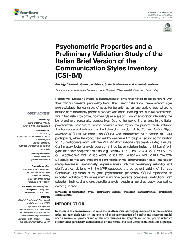 (PDF) Psychometric Properties and a Preliminary Validation Study of the ...