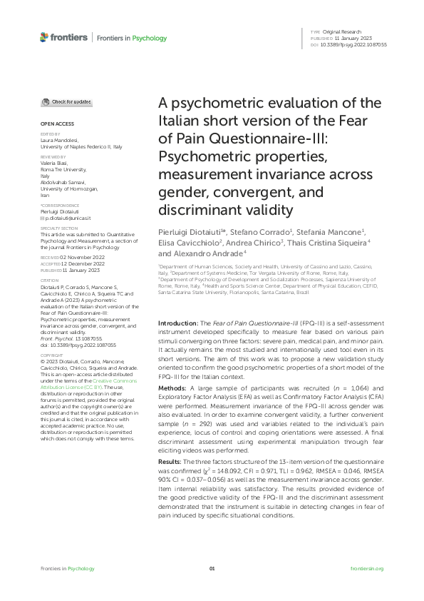 (PDF) A psychometric evaluation of the Italian short version of the ...