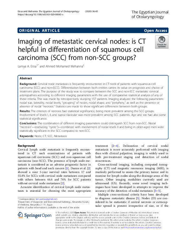 (PDF) Imaging of metastatic cervical nodes: is CT helpful in ...