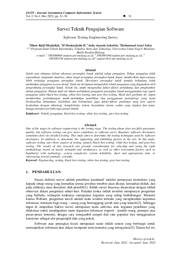 (PDF) Survei Teknik Pengujian Software