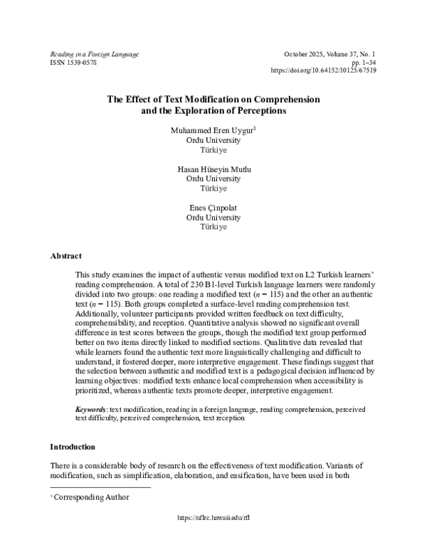 (PDF) The Effect of Text Modification on Comprehension and the ...