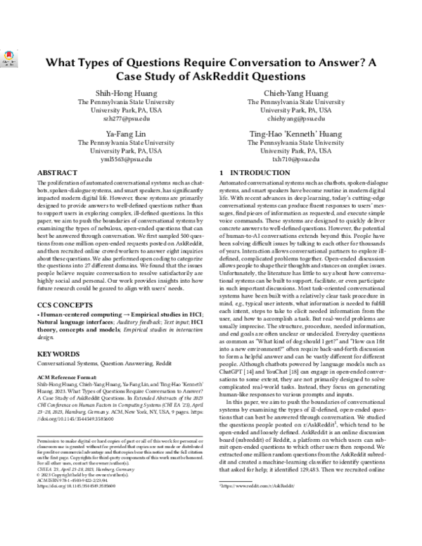 (PDF) What Types of Questions Require Conversation to Answer? A Case ...