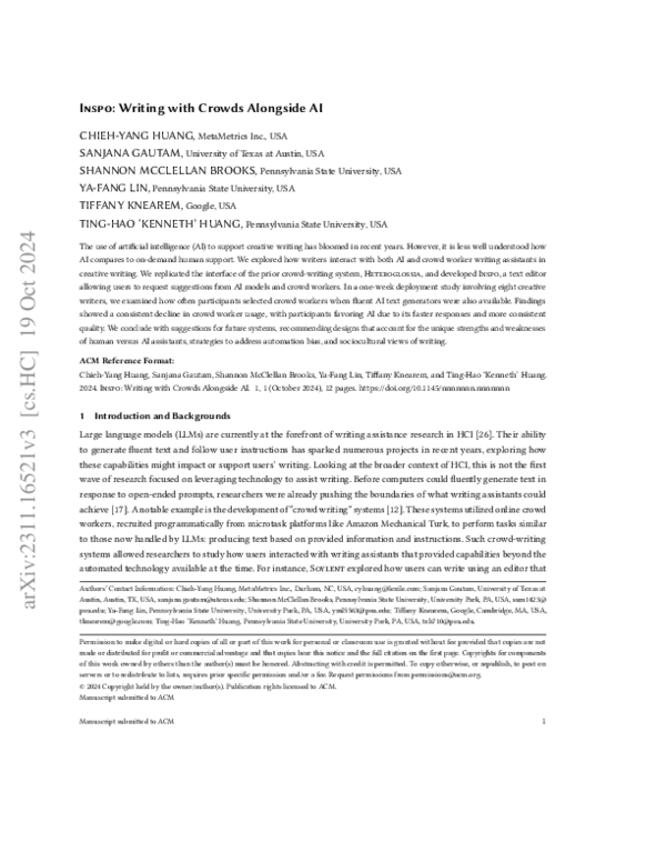 (PDF) Inspo: Writing Stories with a Flock of AIs and Humans