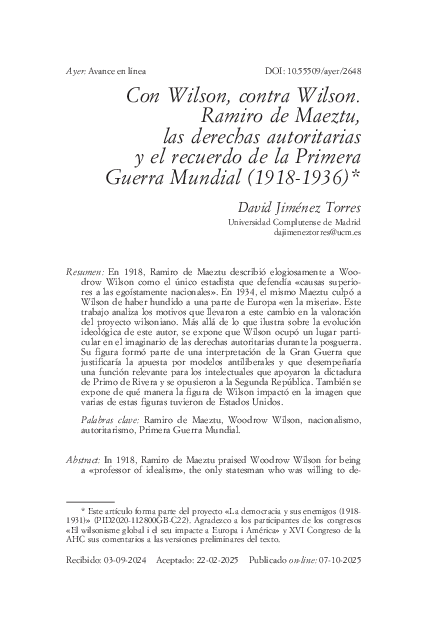 (PDF) Con Wilson, contra Wilson: Ramiro de Maeztu, las derechas ...