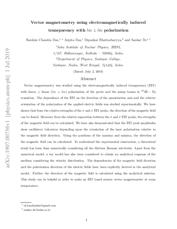 (PDF) Vector magnetometry using electromagnetically induced ...
