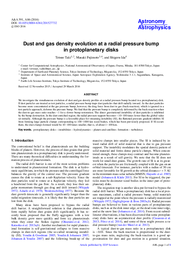 (PDF) Dust and gas density evolution at a radial pressure bump in ...