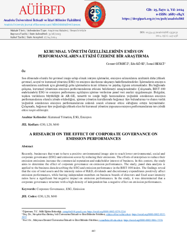 (PDF) A RESEARCH ON THE EFFECT OF CORPORATE GOVERNANCE ON EMISSION ...