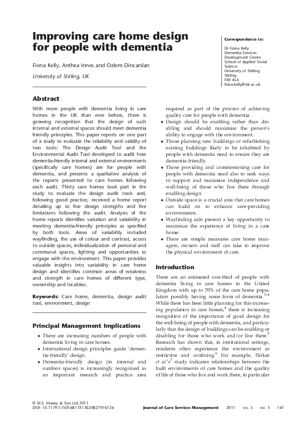 (PDF) Improving care home design for people with dementia
