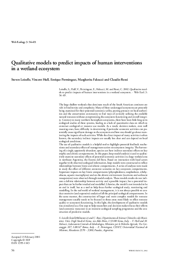 (PDF) Qualitative models to predict impacts of human interventions in a ...