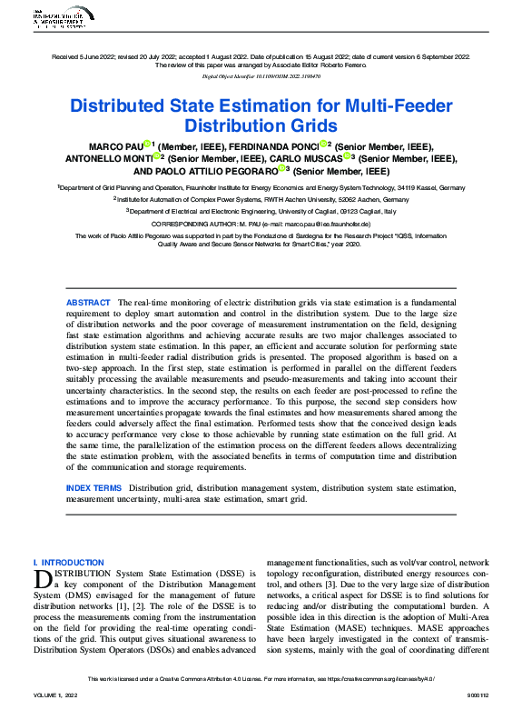 (PDF) Distributed State Estimation for Multi-Feeder Distribution Grids
