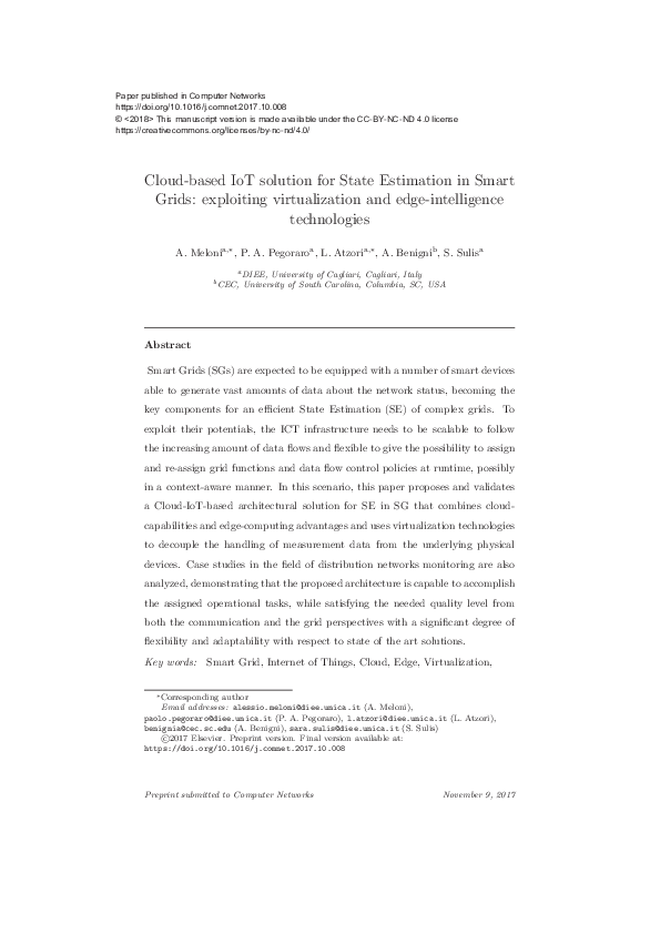 (PDF) Cloud-based IoT solution for state estimation in smart grids ...
