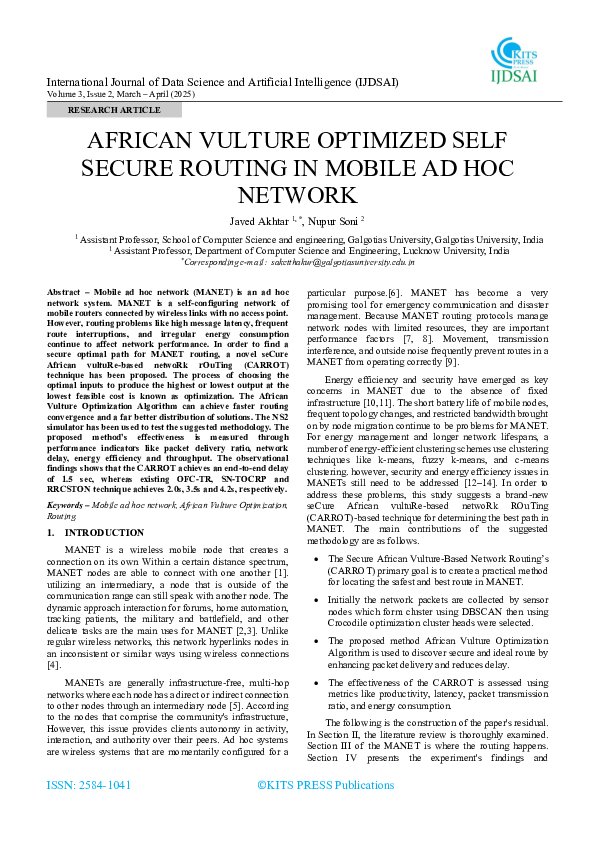 (PDF) AFRICAN VULTURE OPTIMIZED SELF SECURE ROUTING IN MOBILE AD HOC ...