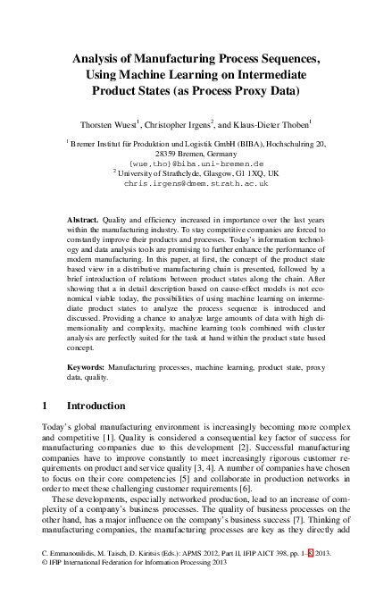 (PDF) Analysis of Manufacturing Process Sequences, Using Machine ...