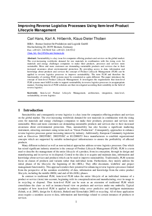 (PDF) Improving reverse logistics processes using item-level product ...