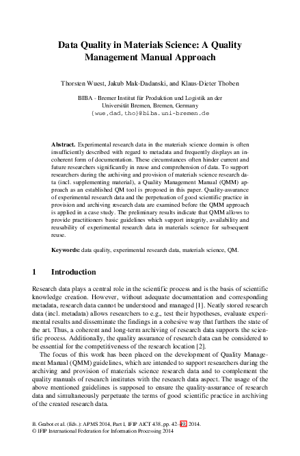 (PDF) Data Quality in Materials Science: A Quality Management Manual ...