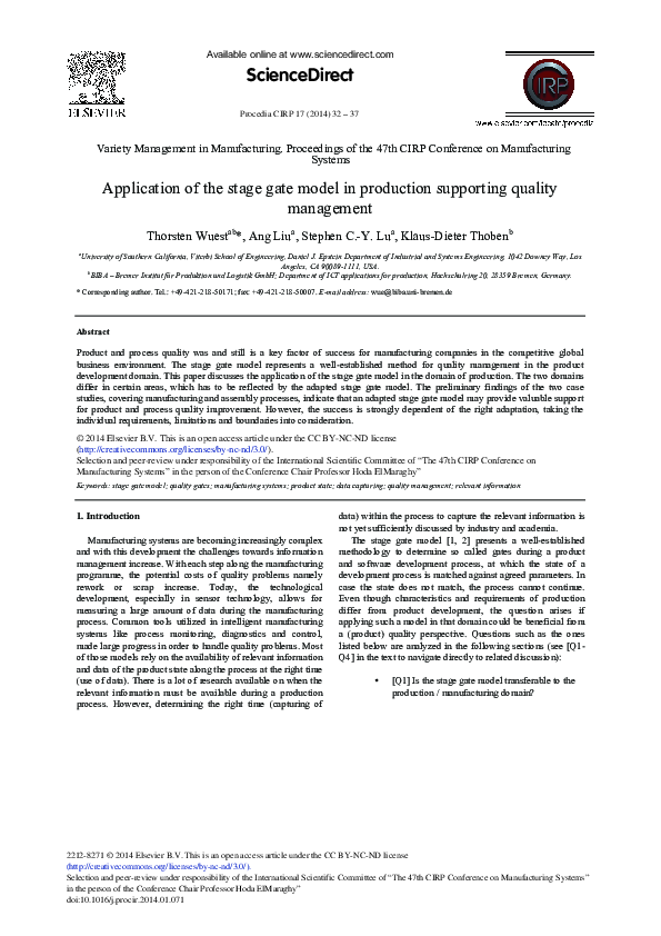 (PDF) Application of the Stage Gate Model in Production Supporting ...