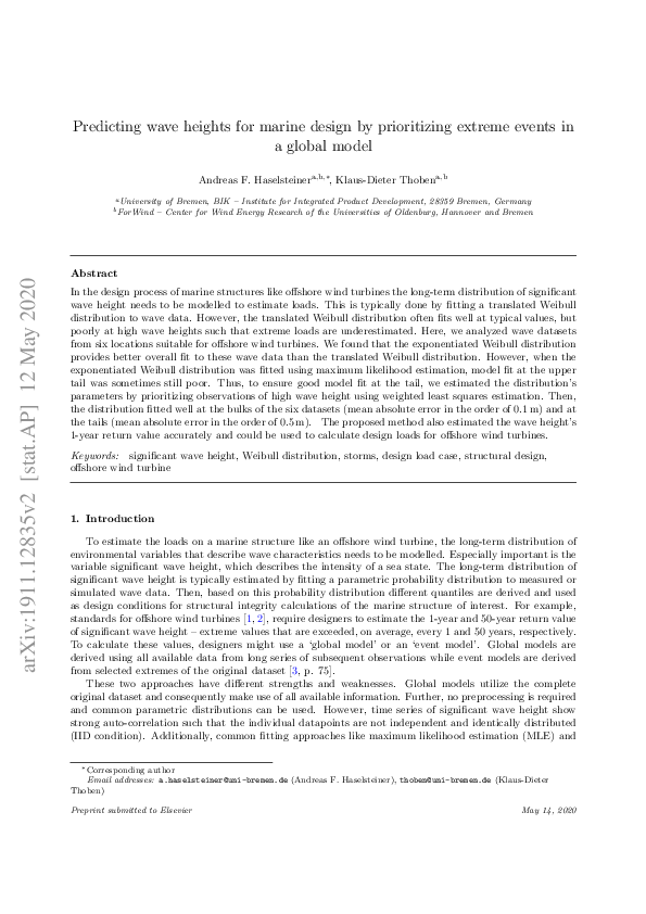 (PDF) Predicting wave heights for marine design by prioritizing extreme ...