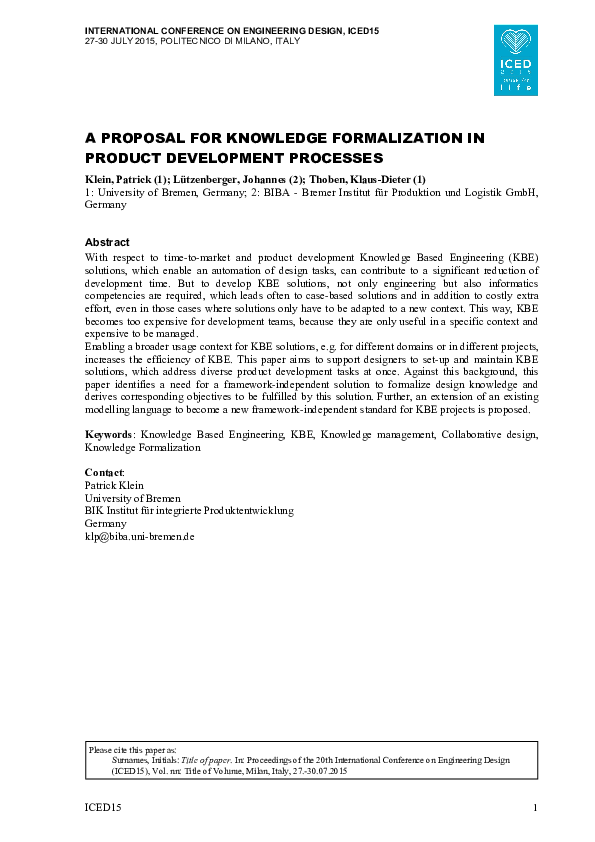 (PDF) A Proposal for Knowledge Formalization in Product Development ...