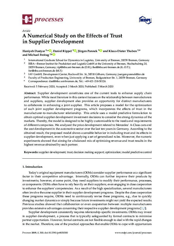 (PDF) A Numerical Study on the Effects of Trust in Supplier Development
