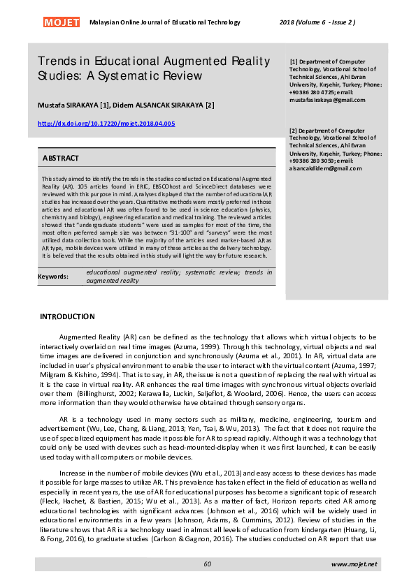 (PDF) Trends in Educational Augmented Reality Studies: A Systematic Review