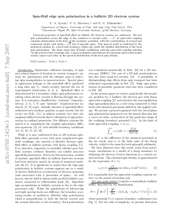 (PDF) Spin Hall Edge Spin Polarization in a Ballistic 2D Electron System