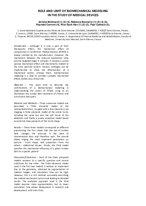 (PDF) Role and limit of biomechanical modeling in the study of medical ...